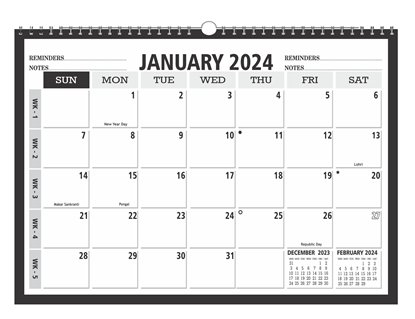 Black Colour wall planner 2024