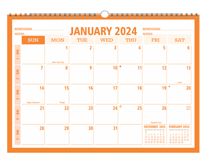 Orange Colour wall planner 2024	