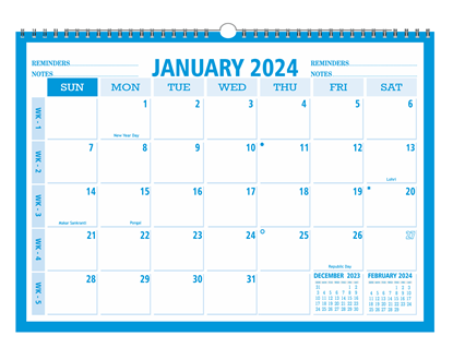 Sky Blue wall planner 2024