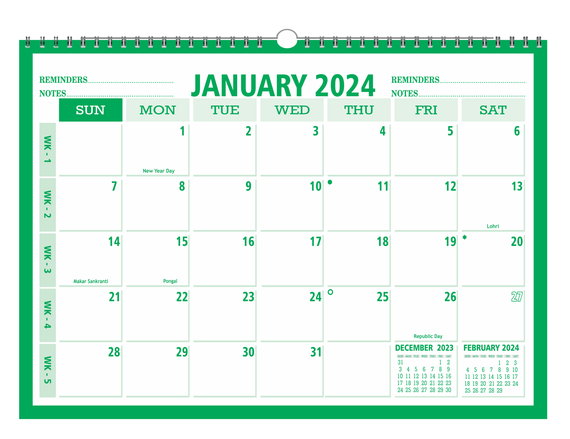 Buy wholesale Agenda 2024 (12 months), week view, A6 wyro Ethnic Green