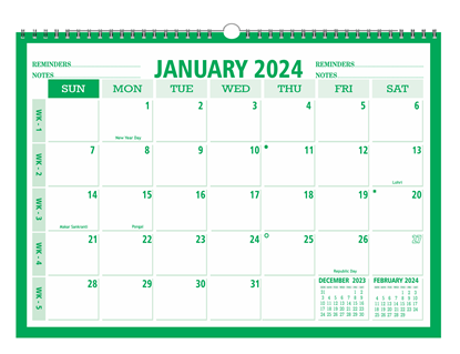 Dark Green Wall Planner 2024