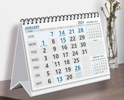 T823 Grey/Cyan Table Calendar 2024