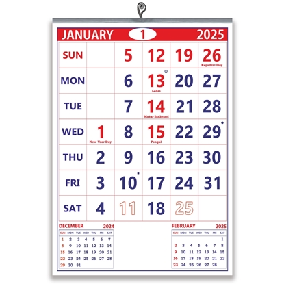 801 Red Royal Blue English Monthly Calendar 2025