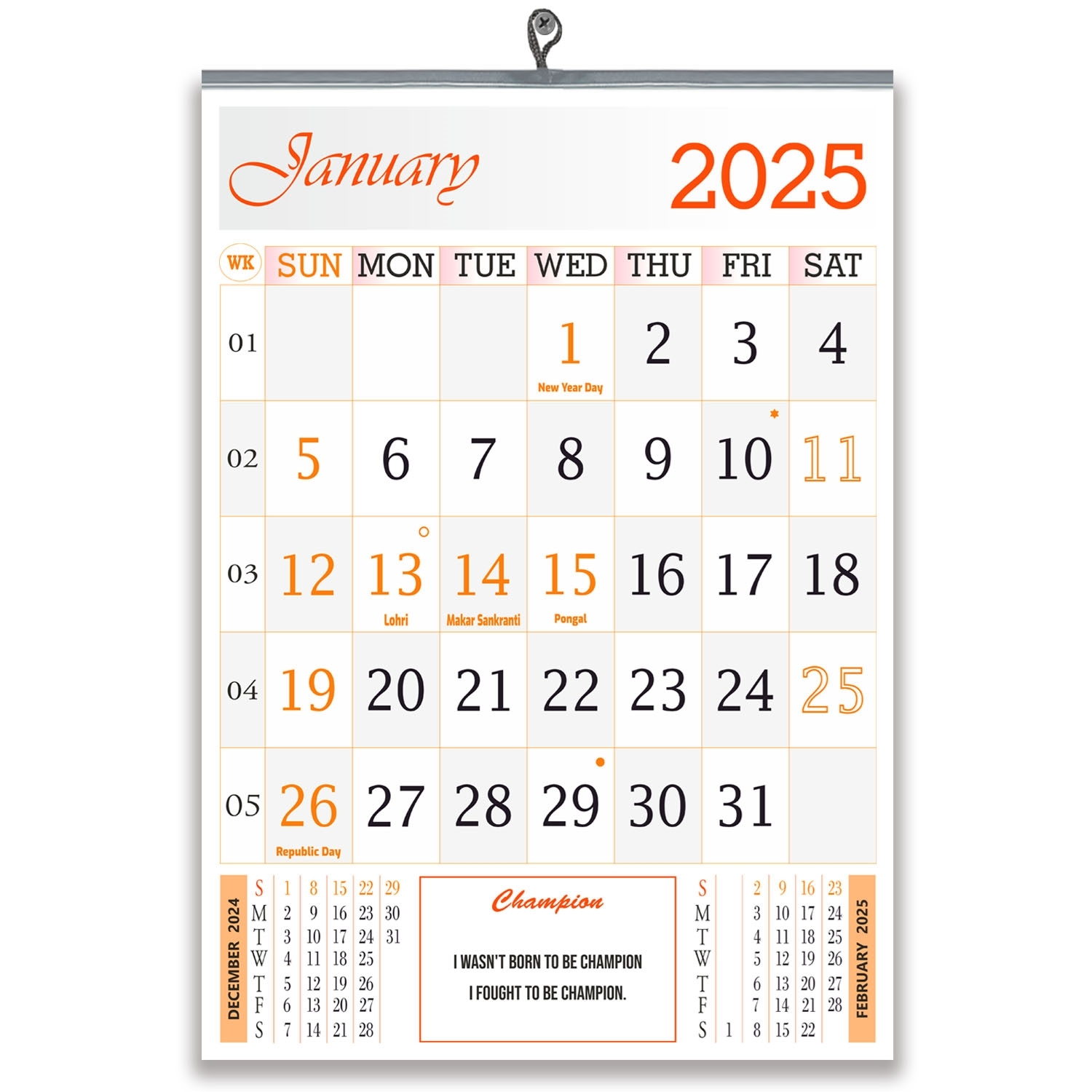 805 Orange English Monthly Calendar 2025