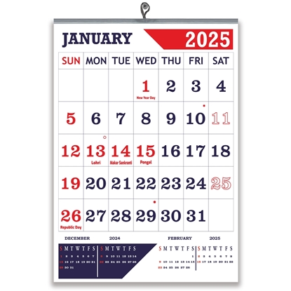 807 Red Navy Blue English Monthly Calendar 2025