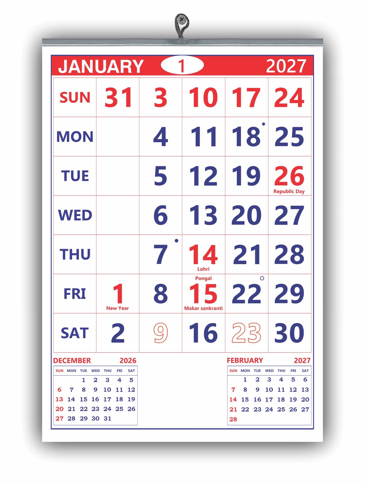 801 English Monthly Wall Calendar 2027 