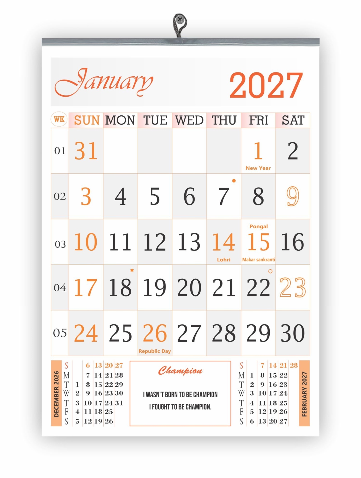 805 English Monthly Wall Calendar 2027