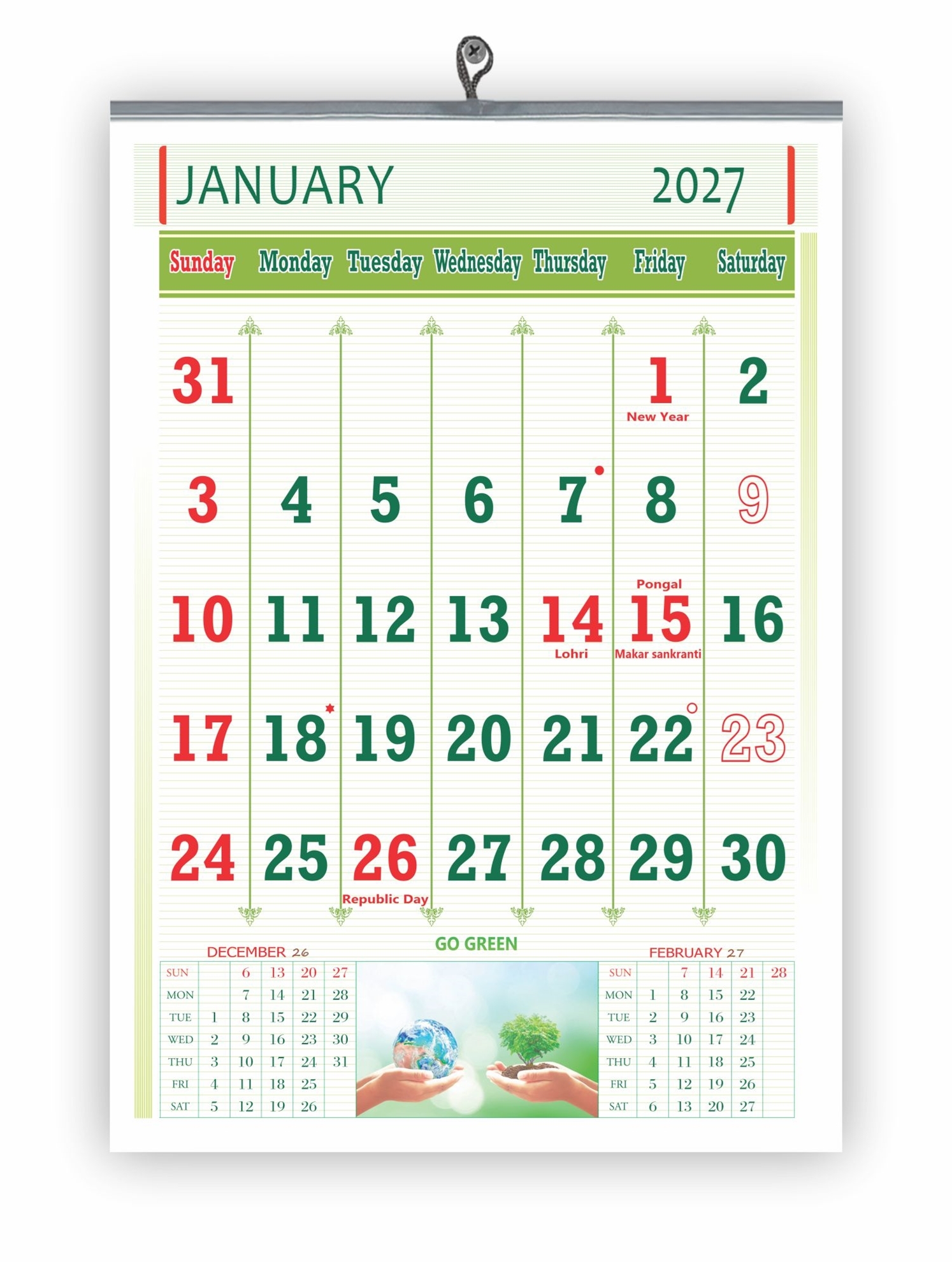 815 English Monthly Wall Calendar 2027