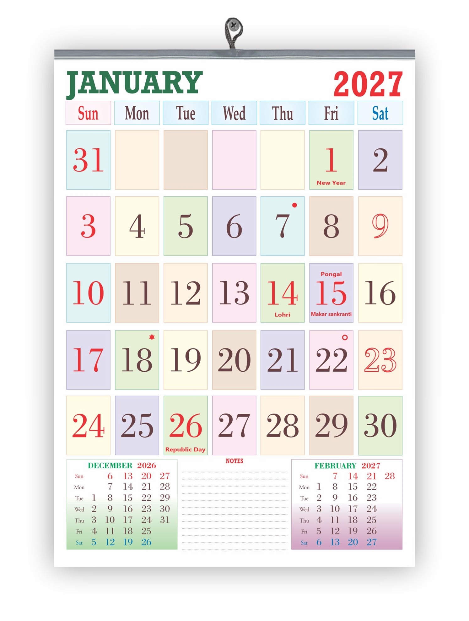 817 English Monthly Wall Calendar 2027