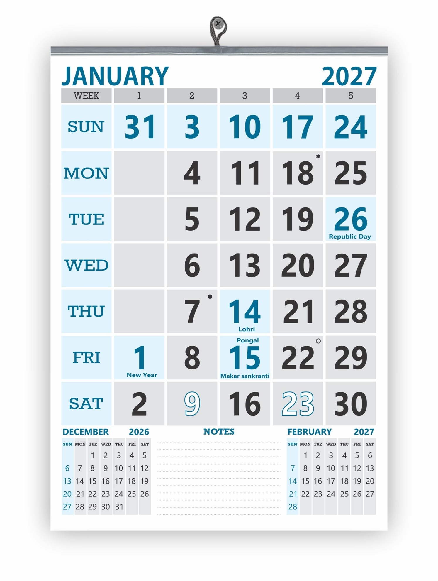 823 English Monthly Wall Calendar 2027