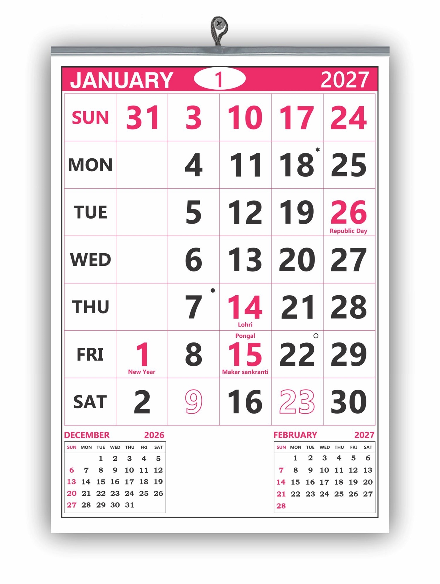 901  English Monthly Wall Calendar 2027