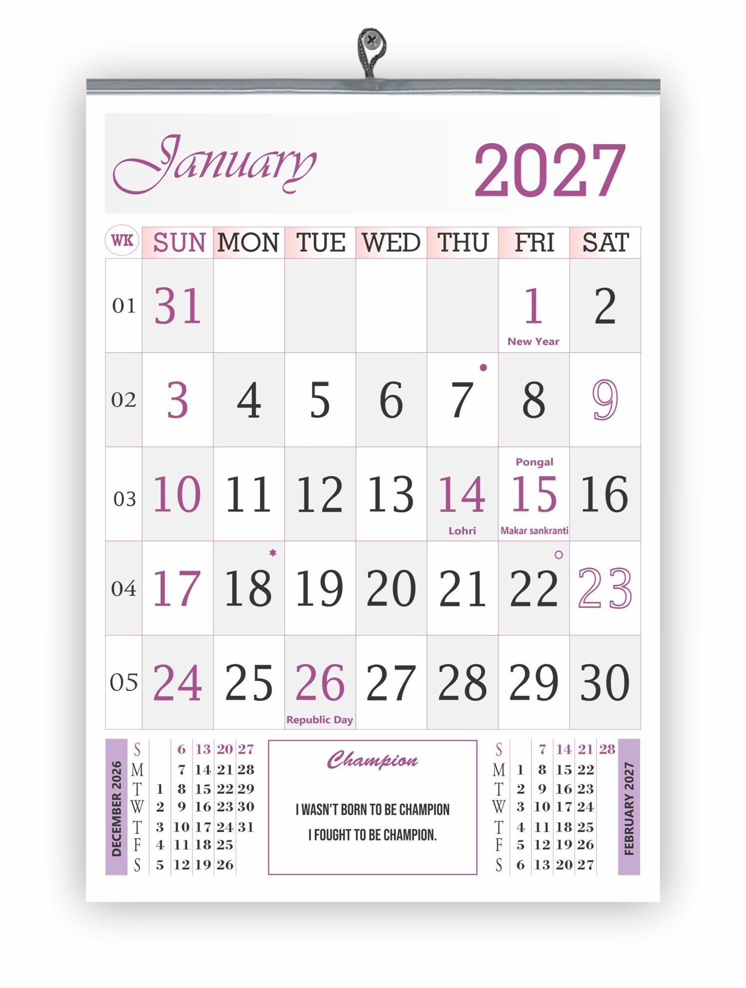 905 English Monthly Wall Calendar 2027