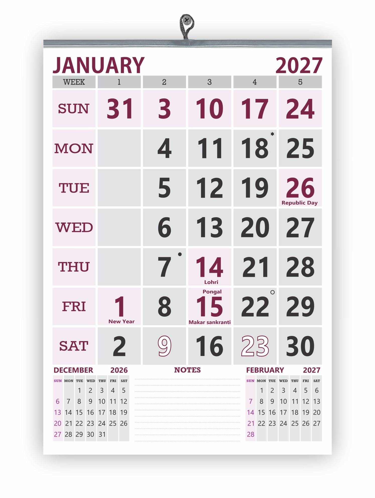 923 English Monthly Wall Calendar 2027