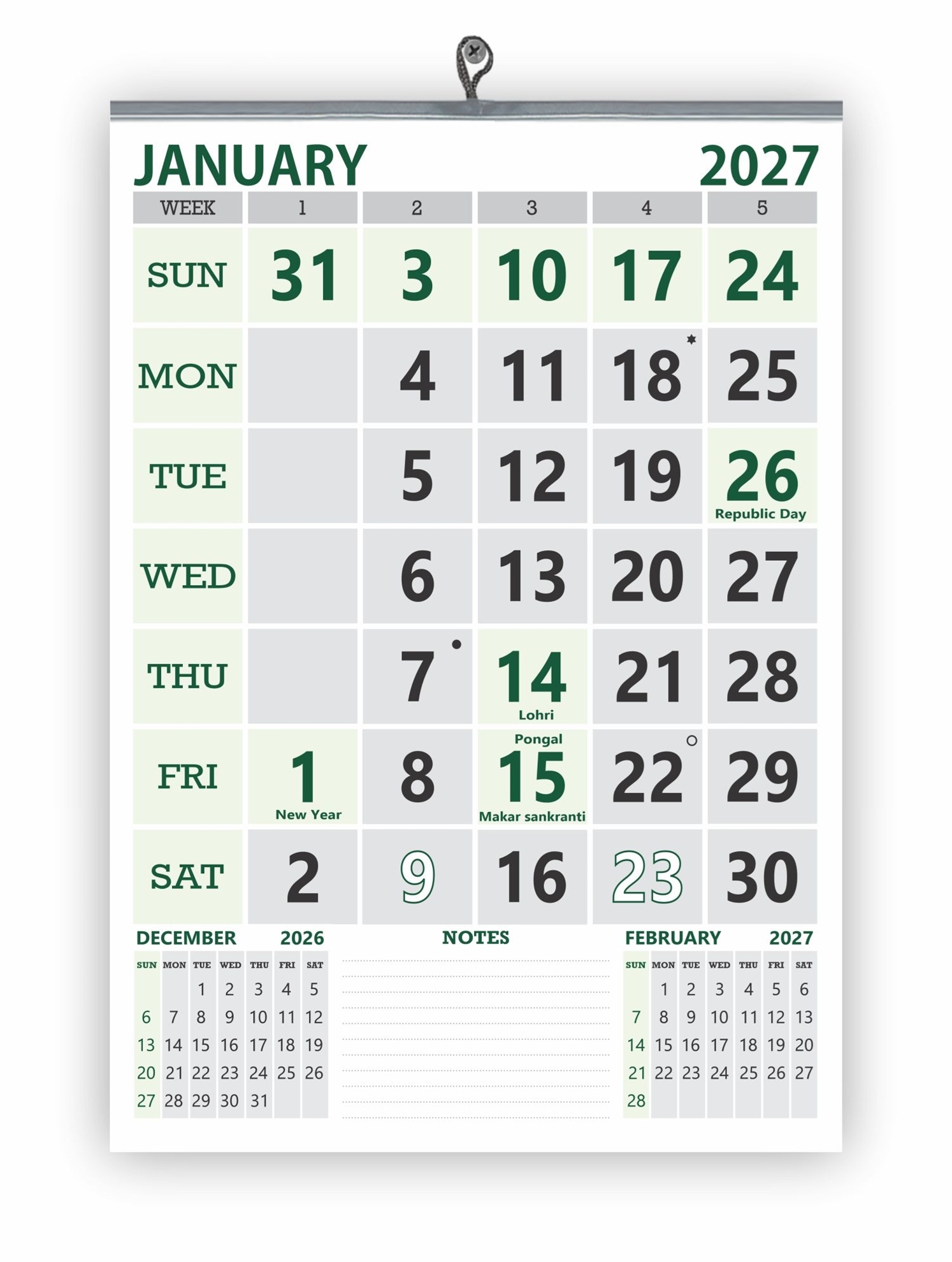 723 English Monthly Wall Calendar 2027