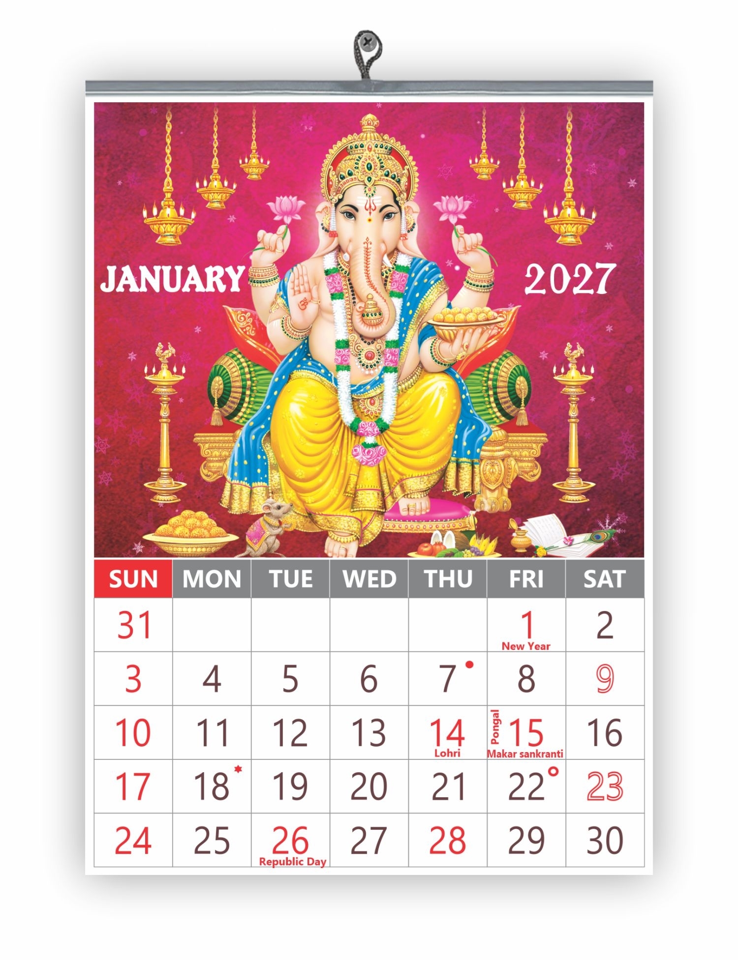 Ganesh  Monthly wall Calendar 2027 