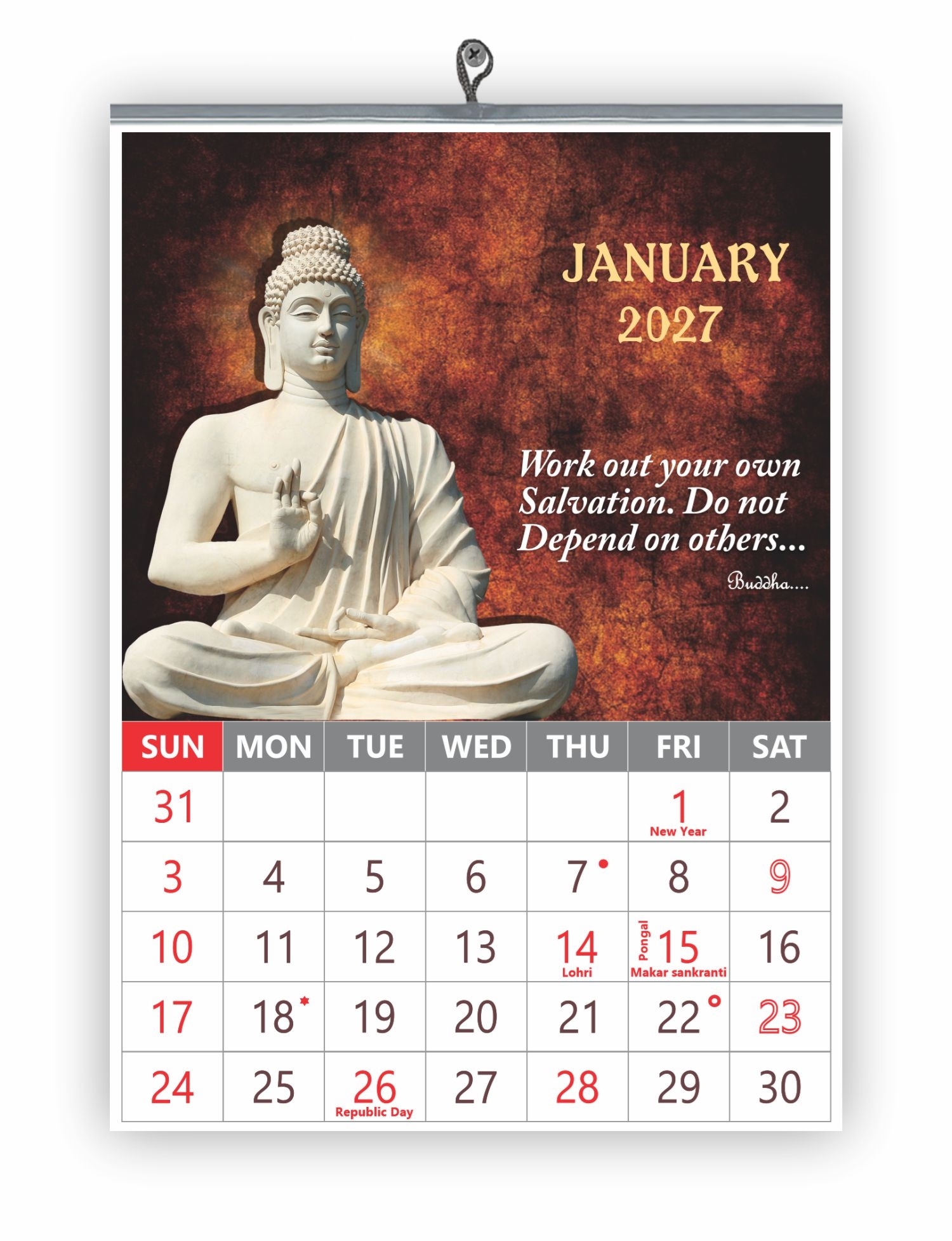 Buddha  Monthly wall Calendar 2027 