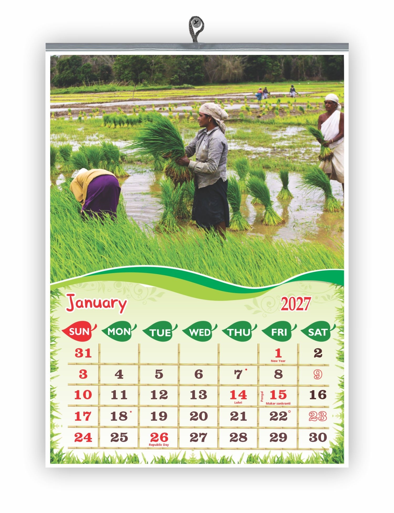 Agriculture Monthly wall Calendar 2027 
