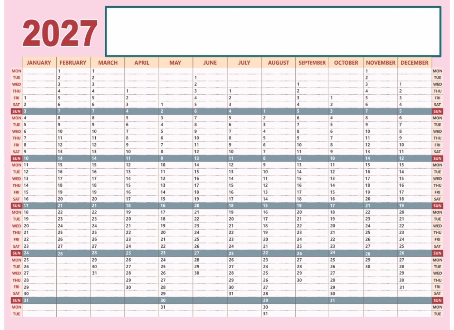 VP -1213 -YP- Pink  Year Planner 2027