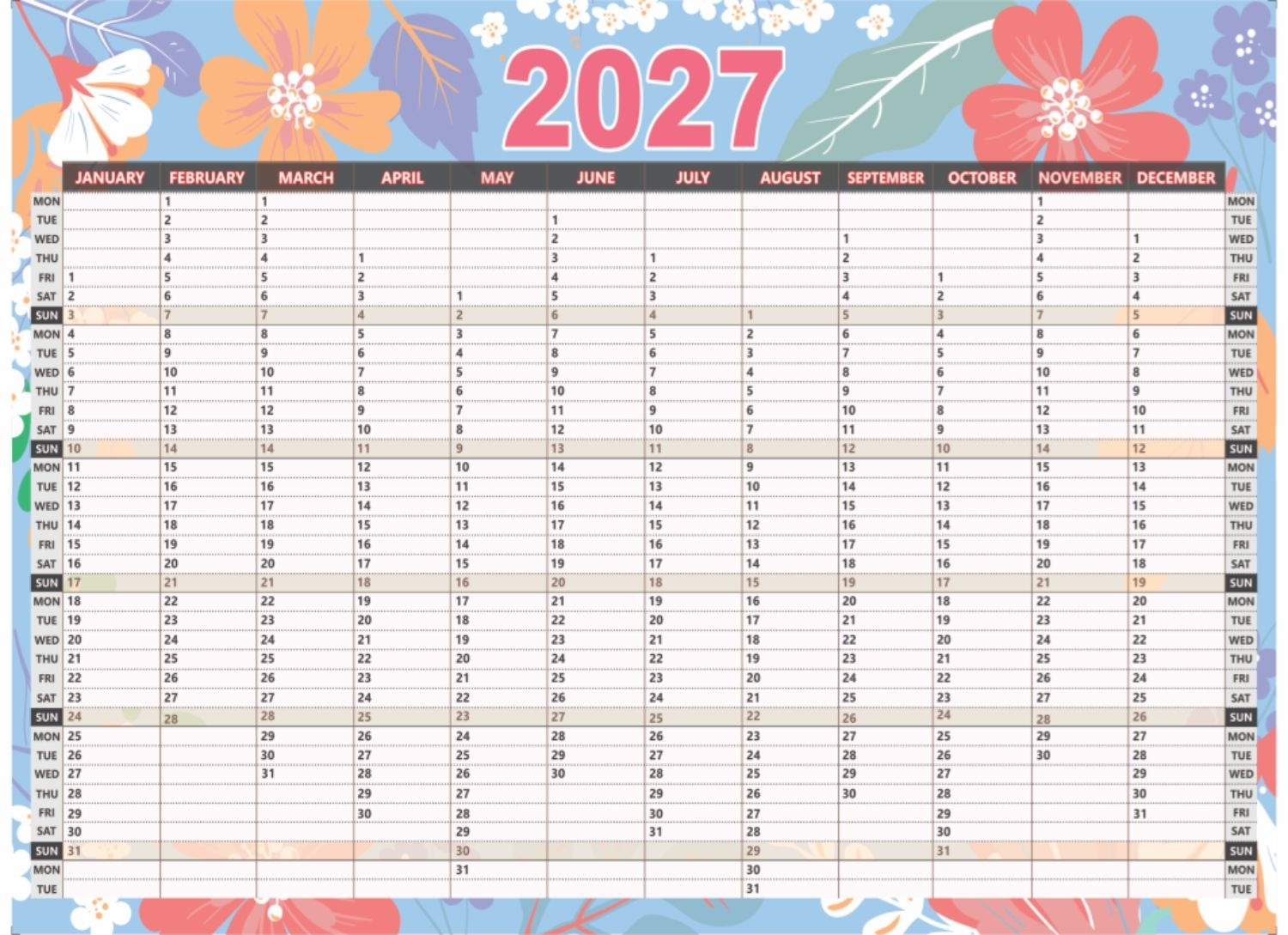 VP -1215 -YP - Blue Floral Year Planner 2027