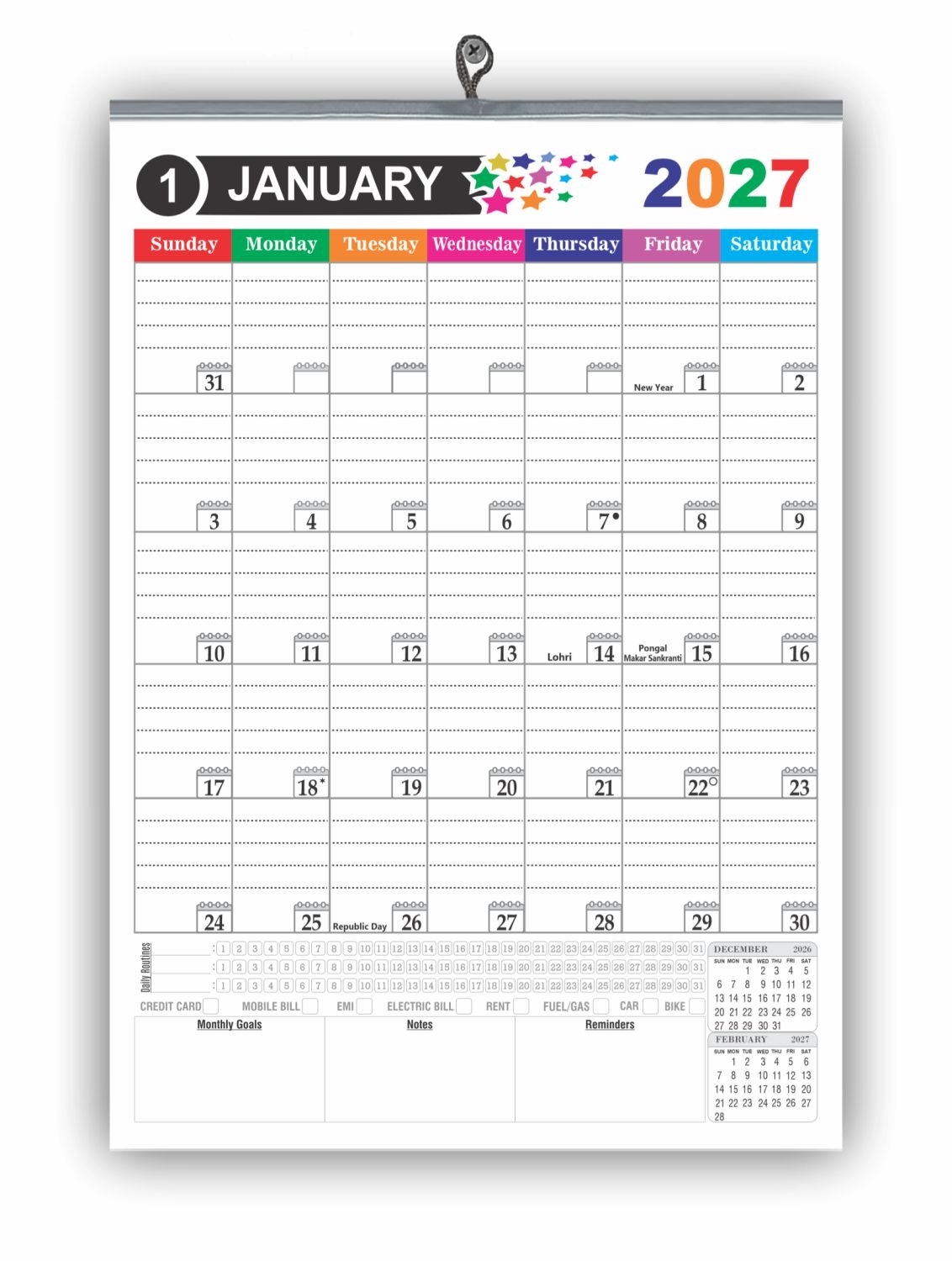 MultiStar Monthly Wall Planner 2027