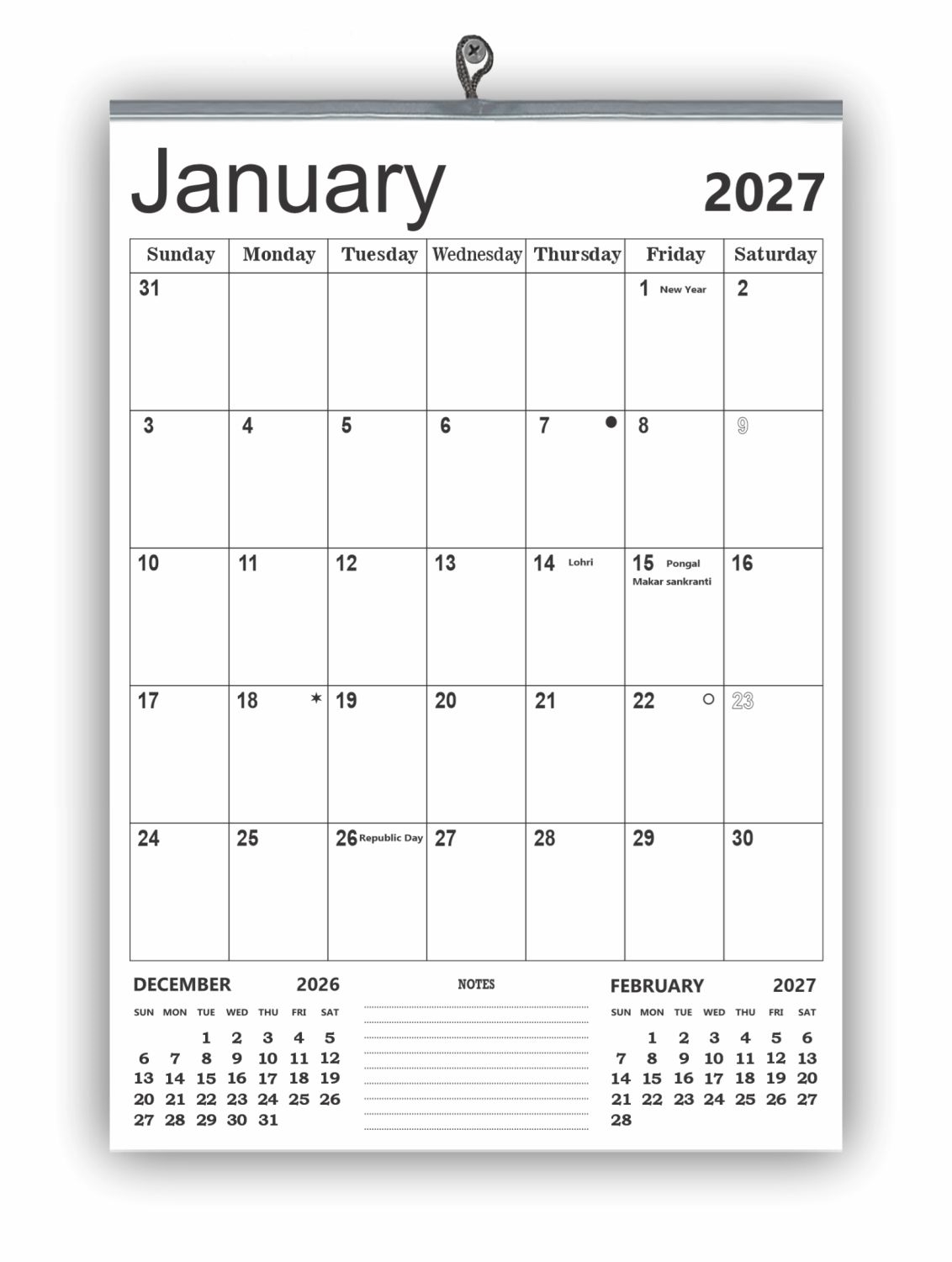 BlackColour Monthly Wall Planner 2027