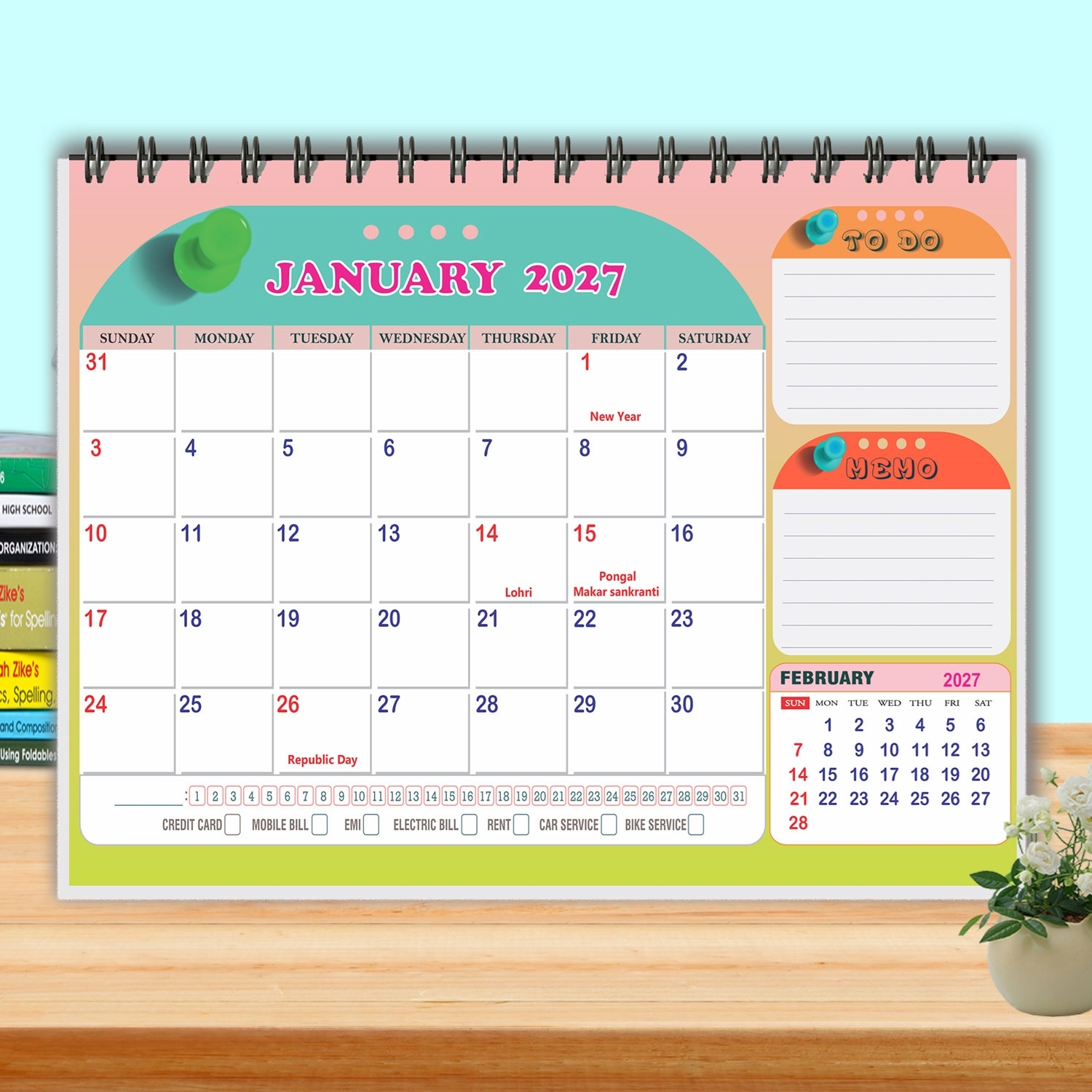 T5064 - Elegant Button Table Calendar 2027